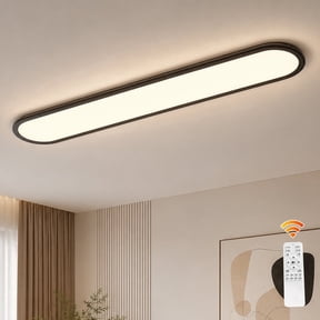 Garwarm 48 in. Linear LED Ceiling Light, 51W Dimmable Black Flat Panel Flush Mount Ceiling Lamp, Low Profile Lighting Fixture for Kitchen, Office, Hallway
