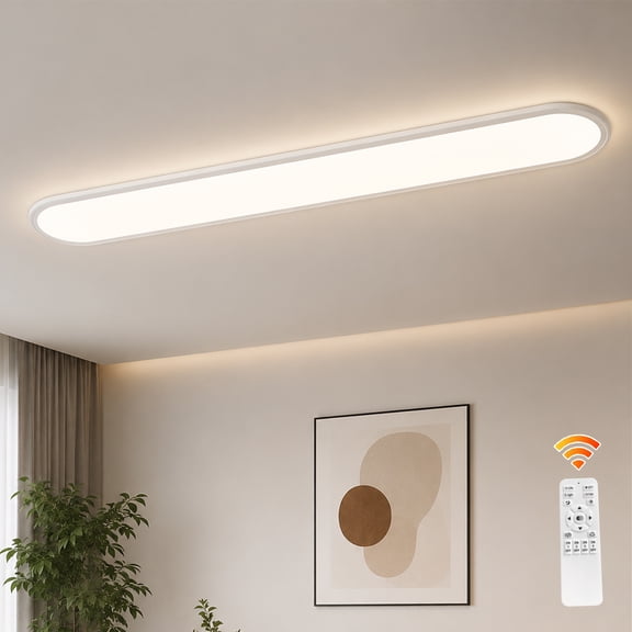 Garwarm 47.24" Linear LED Ceiling Light, 51W Dimmable White Flat Panel Flush Mount Ceiling Lamp, Low Profile Lighting Fixture for Kitchen, Office, Hallway