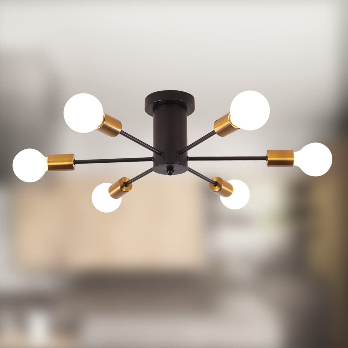 Garwarm Mid Century Sputnik Chandelier, Modern Ceiling Light Fixture Industrial Semi Flush Mount Pendant Lighting for Kitchen Dining Room Bedroom Living Room Foyer (6-Lights, E26 Base)