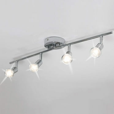 Garwarm Modern 4-Light Track Lighting Kit, Flush Mount Wall/Ceiling Spot Lights Fixture, LED Track Light with Chrome Flexibly Rotatable Light Head for Kitchen Living Room, 4 X GU10 Bulb (Included)