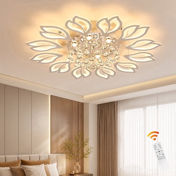 Garwarm Modern White Flower LED Ceiling Light, 55W Dimmable 3000K-6500K Flush Mount Ceiling Light with Remote, Ceiling Lamp, Lighting Fixture for Bedroom, Living Room, Dining Room