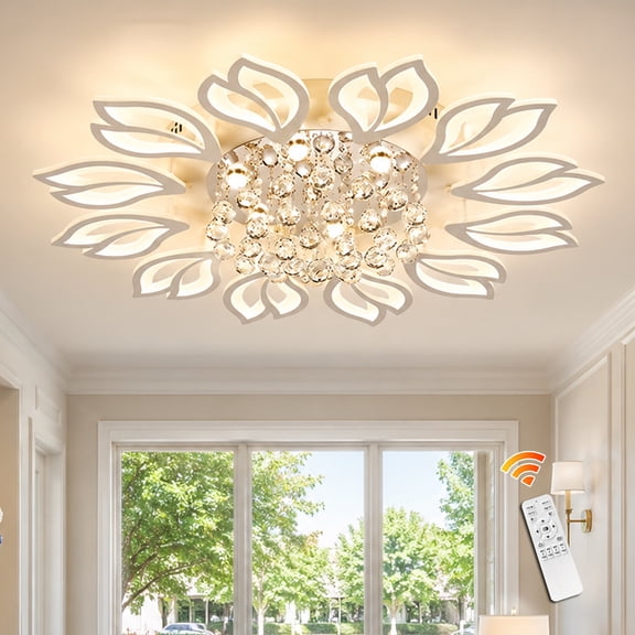 Garwarm 40 in. Modern White Flower LED Ceiling Light, 55W Dimmable 3000K-6500K Flush Mount Ceiling Light with Remote, Ceiling Lamp, Lighting Fixture for Bedroom, Living Room, Dining Room