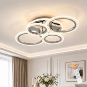 Garwarm Chrome 6-Ring LED Ceiling Light, Modern Dimmable 3000K-6500K Flush Mount Ceiling Light with Remote, Acrylic Ring Ceiling Lamp Fixture for Living Room, Dining Room, Bedroom