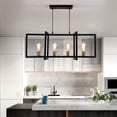 thumbnail image 1 of Garwarm Modern Kitchen Island Light 4-Light Rectangular Chandelier Industrial Hanging Pendant Light Fixture Matte Black with Antique Brass Finish, 1 of 10