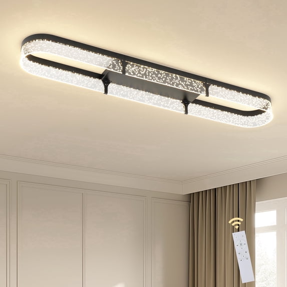 Garwarm Modern LED Ceiling Light 48W Dimmable Ceiling Light Fixture with Remote Control Rectangular Flush Mount Ceiling Light Black Bubble LED for Bedroom Kitchen Light Fixtures