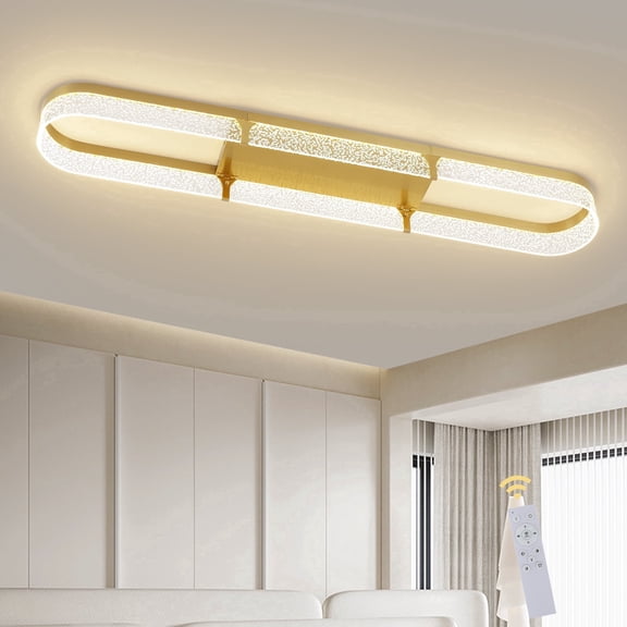Garwarm Modern LED Ceiling Light 48W Dimmable Ceiling Light Fixture with Remote Control Rectangular Flush Mount Ceiling Light Gold Bubble LED for Bedroom Kitchen Light Fixtures