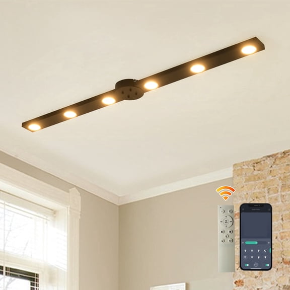 Garwarm Modern LED Ceiling Light Wall Sconce 6-Light Track Light Spotlight Black Linear Ceiling Light Lighting Fixture Dimmable Remote Control Living Bedroom Kitchen Dining Room Fixture