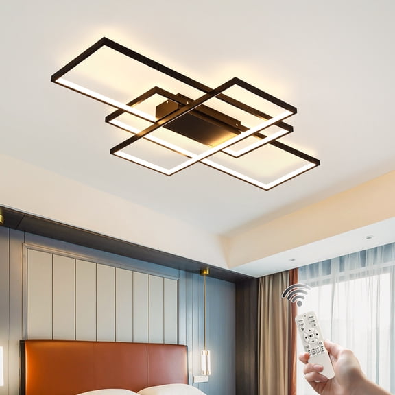 Garwarm Modern LED Ceiling Lights for Bedroom 43.3" Dimmable Square Ceiling Lights for Living Room with Remote Control Black Bedroom Light Fixture for Kitchen,Bathroom,Balcony