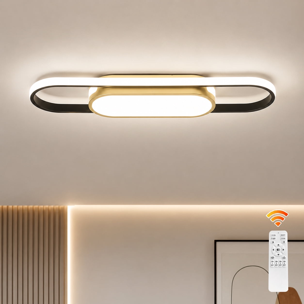 Garwarm 40W Modern Linear LED Ceiling Light, Dimmable 3000K-6500K Flush Mount Ceiling Light with Remote, Acrylic Ceiling Lamp, Light Fixture for Living Room, Dining Room, Kitchen