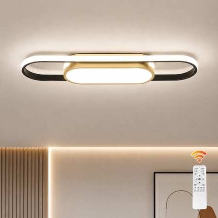 Garwarm 40W Modern Linear LED Ceiling Light, Dimmable 3000K-6500K Flush Mount Ceiling Light with Remote, Acrylic Ceiling Lamp, Light Fixture for Living Room, Dining Room, Kitchen
