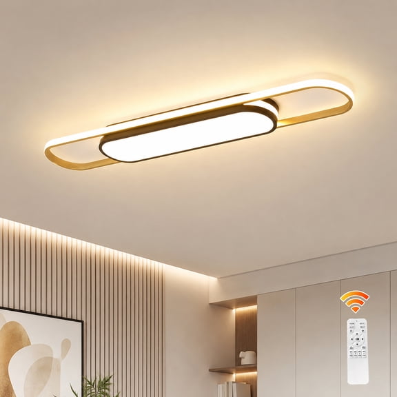 Garwarm 43.3" Modern LED Ceiling Light with Remote, Dimmable Linear Flush Mount Ceiling Fixture, 3000K-6500K Adjustable Lighting for Kitchen, Dining Room, Bedroom
