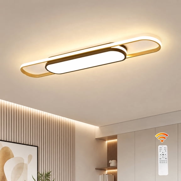 Garwarm 43.3" Modern LED Ceiling Light with Remote, Dimmable Linear Flush Mount Ceiling Fixture, 3000K-6500K Adjustable Lighting for Kitchen, Dining Room, Bedroom