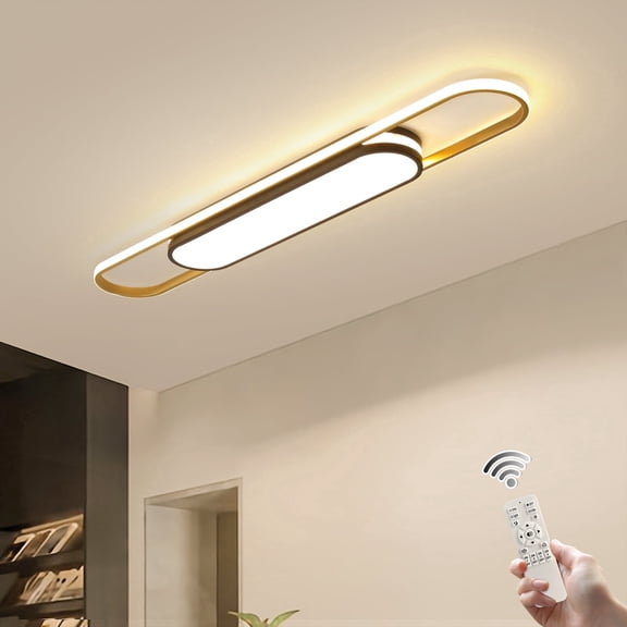 Garwarm Modern LED Flush Mount Ceiling Lights Dimmable LED Ceiling Lamp with Remote Control 3.6 ft Acrylic Linear Ceiling Lighting Fixtures for Living Kitchen Dining Room Bedroom (48W/3000-6500K)
