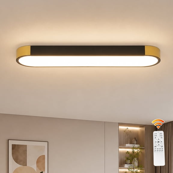 Garwarm Modern Linear LED Ceiling Light, Dimmable 3000K-6500K Flush Mount Ceiling Light with Remote, Acrylic Ceiling Lamp, Adjustable Light Fixture for Living Room, Kitchen, Foyer