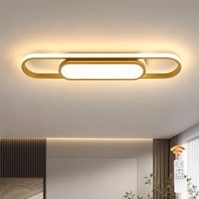 Garwarm 40W Gold Modern LED Ceiling Light with Remote, Dimmable Linear Flush Mount Ceiling Lamp, Light Fixture for Living Room, Bedroom, Kitchen, Dining Room