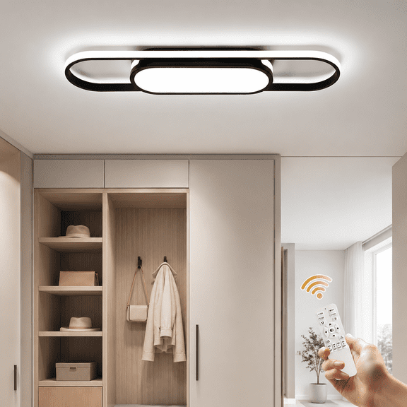Garwarm Modern LED Flush Mount Ceiling Lights with Remote Control Dimmable 27.5in Acrylic Linear Ceiling Lighting Fixtures for Living Room Kitchen Dining Room Bedroom (40W/3000-6500K)