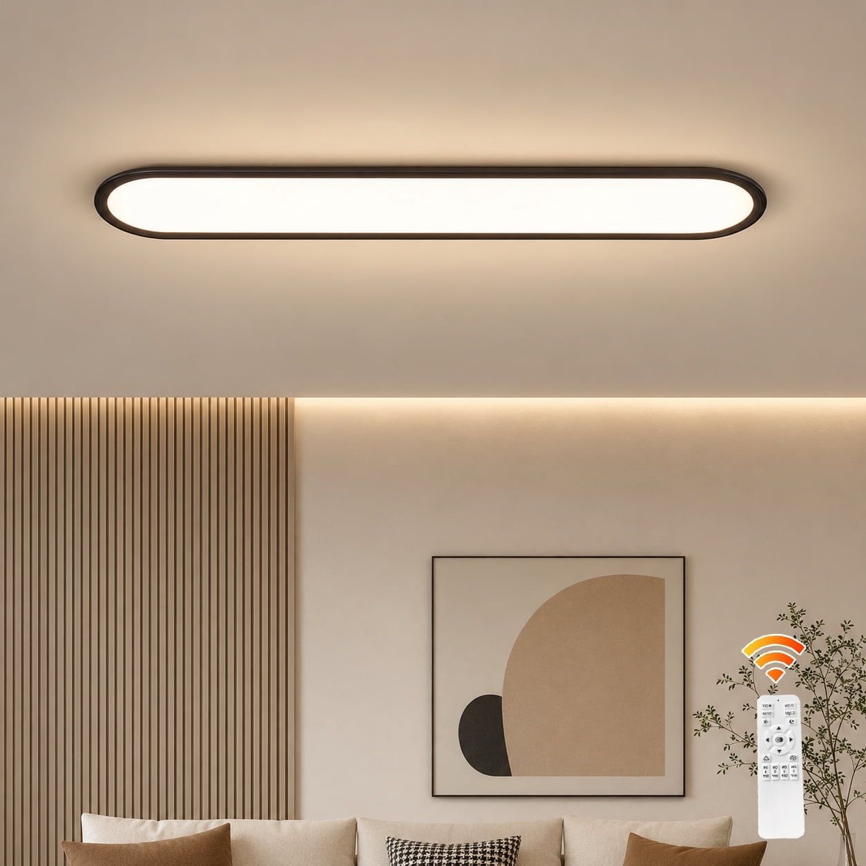 Garwarm 48W 39.4 in Black Modern Linear LED Ceiling Light with Remote, Dimmable Flush Mount Ceiling Lamp, 3000K-6500K Low Profile Light Fixture for Bedroom, Kitchen, Closet, Hallway