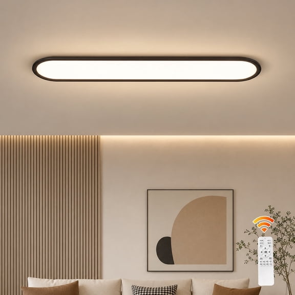 Garwarm 48W 39.4 in Black Modern Linear LED Ceiling Light with Remote, Dimmable Flush Mount Ceiling Lamp, 3000K-6500K Low Profile Light Fixture for Bedroom, Kitchen, Closet, Hallway