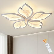 Garwarm Modern White Ceiling Light, Dimmable LED Flush Mount Light, Remote Control Lamp for Living Room Dining Bedroom Kitchen