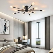 Garwarm Semi Flush Mount Ceiling Light, 10-Light Modern Black Sputnik Chandelier Industrial Ceiling Lamp for Kitchen Dining Room Living Room Bedroom Foyer Lighting Fixture