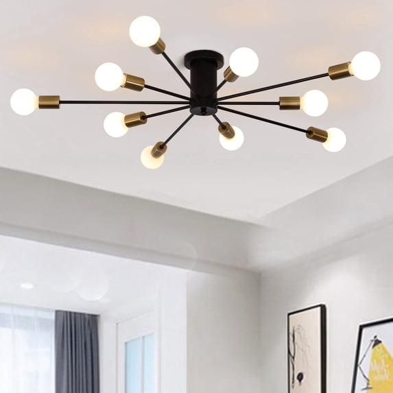 Garwarm Semi Flush Mount Ceiling Light, 10-Light Modern Sputnik Chandelier Industrial Ceiling Lamp for Kitchen Dining Room Living Room Bedroom Foyer Lighting Fixture