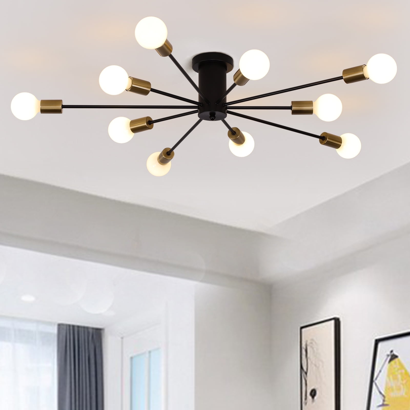 Hanaloa 3 Light Semi Flush Mount Ceiling Light – Brushed Nickel With White Globe – Modern Farmhouse Lighting For Kitchen, Bedroom, Hallway