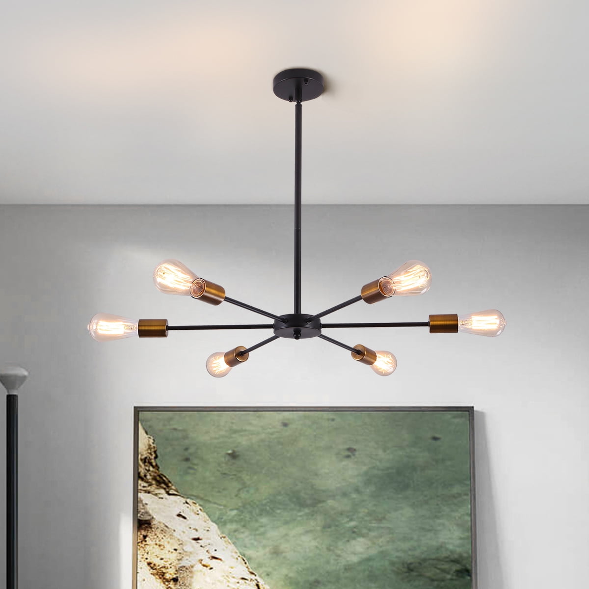 Garwarm Sputnik Chandeliers 6-Light Modern Ceiling Light Fixture Industrial Metal E26 Hanging Pendant Lamp for Farmhouse Kitchen Living Room Lighting