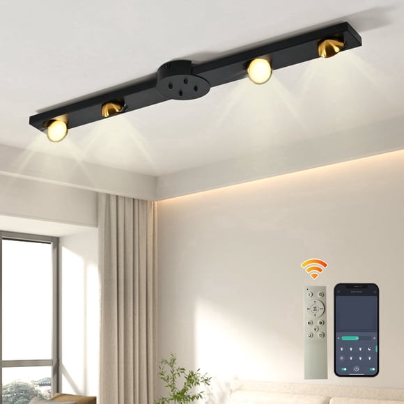 Garwarm 32.28 in. 4-Light Black LED Track Lighting Kit, Modern Rotatable Ceiling Spotlight with Remote, Dimmable Track Light for Kitchen Bedroom Hallway Living Room