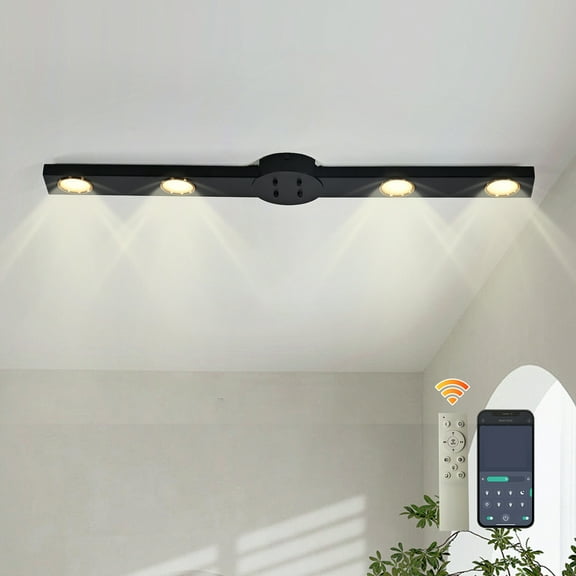 Garwarm Ceiling Track Lighting,  LED Track Light Kit, Black 4-Light Track Lights for Kitchen, Wall Sconce,4 Way Ceiling Spotlight, Rotatable Wall Mount Light Head for Bedroom Hallway Living Room