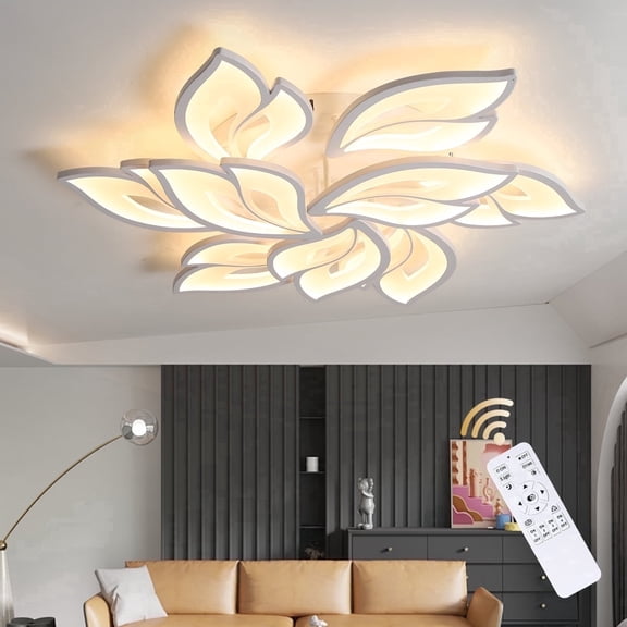 Garwarm Modern Ceiling Light, 29.5in Dimmable LED Flush Mount Ceiling Lamp, 75W Acrylic Shade Ceiling Chandelier Lighting Fixture with Remote Control for Living Dining Room Bedroom