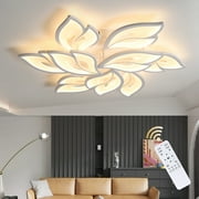Garwarm modern LED Ceiling Light, Dimmable Flower Shape Flush Mount Ceiling Lamp Fixture with Remote, 75W Acrylic Petal Ceiling Chandelier Lighting for Bedroom Living Dining Room Foyer(White 9-Head)