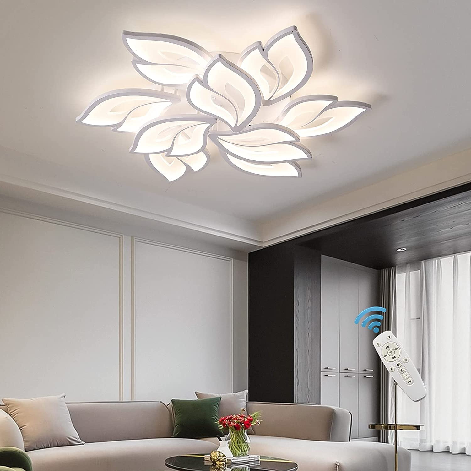 Bourgeon Charles Keasing fængsel Garwarm modern LED Ceiling Light, Dimmable Flower Shape Flush Mount Ceiling  Lamp Fixture with Remote, 70W Acrylic Petal Ceiling Chandelier Lighting for Bedroom  Living Dining Room Foyer(White 9-Head) - Walmart.com