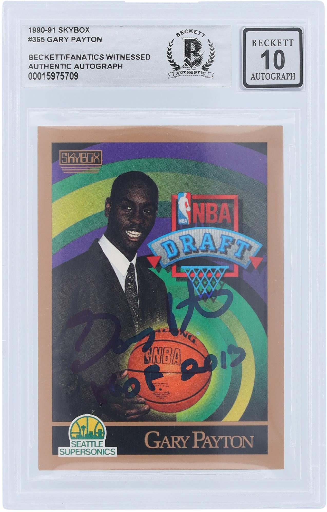 Gary Payton Seattle Supersonics Autographed 1990 91 Skybox Series 1