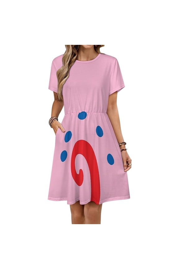 Gary The Snail Loose Pocket Short Sleeve Dress Women Summer Evening Dresses Ladies Sundress