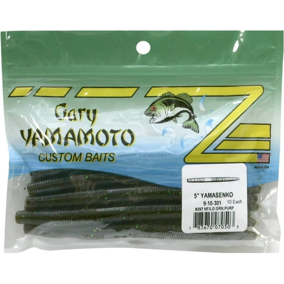 Gary Yamamoto Custom Baits 5" Senko, Green Pumpkin with Large Black Flakes