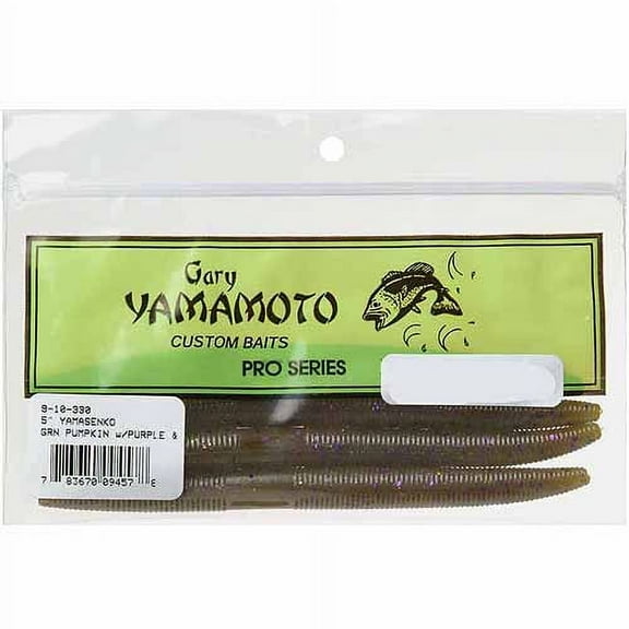 Gary Yamamoto Custom Baits 5" Senko Ruber Worm, Green Pumpkin Purple Flake