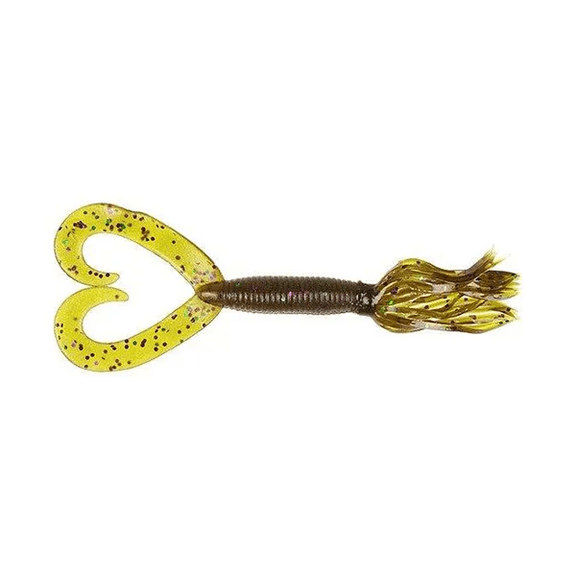 Yamamoto Double Tail Hula Grub, 5", 10pk, Green Pumpkin & Purple/Copper Flake