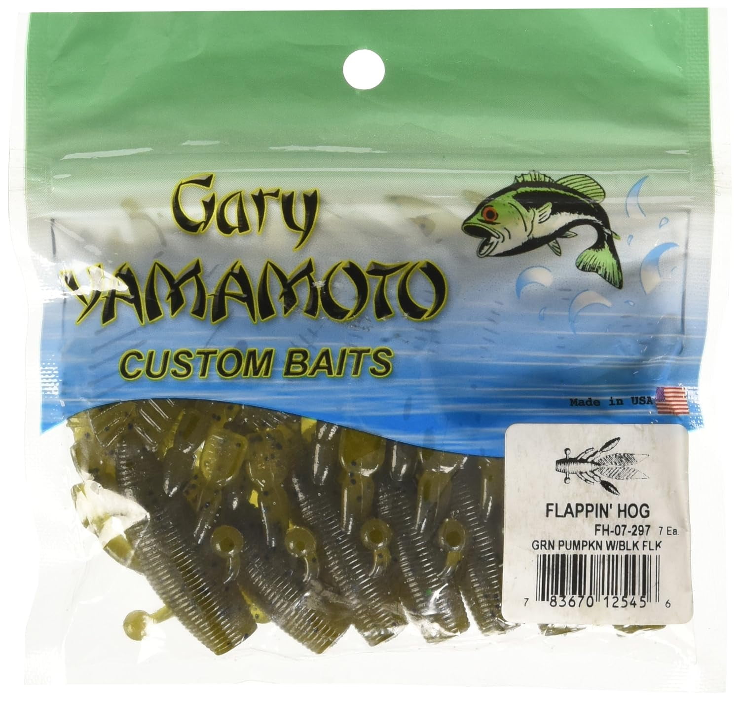 Gary Yamamoto Flappin' Hog Bait 7 Pack Green Pumpkin Black Flake FH-07-297