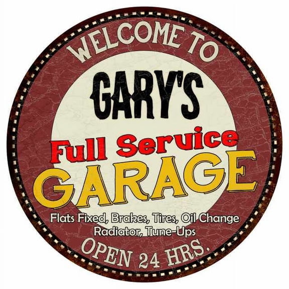 Gary's Full Service Garage 14" Round Metal Sign Man Cave Decor 100140037060