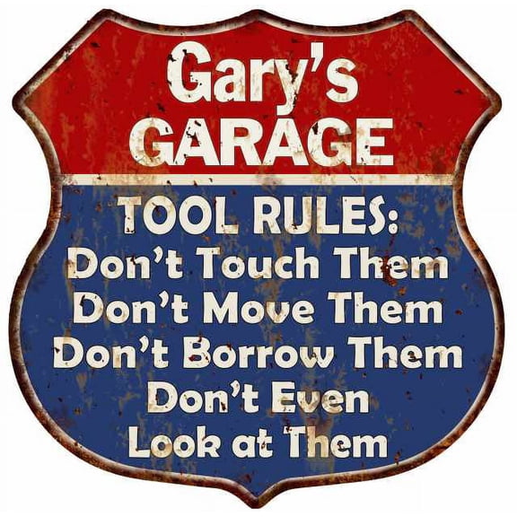 Gary's Garage Man Cave Rules Sign Shield Metal Gift 211110001061