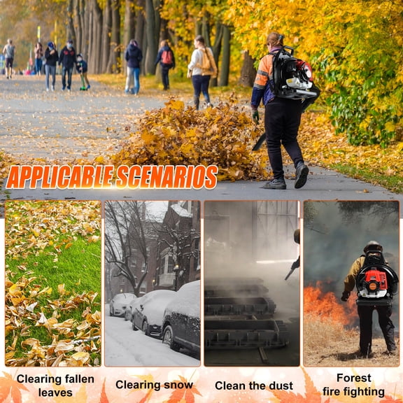 Gas Backpack Leaf Blower, 63cc 2-Stroke Engine, 700CFM, 200MPH, High-Powered Blower for Lawn Yard Cleanup, Efficient Fuel Tank, Ergonomic Design, All-Season Use