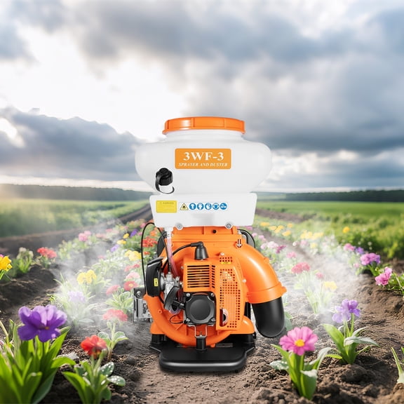 Gas Backpack Sprayer 3.7 Gal 41.5cc 2Stroke Mist Blower, 39.4ft Spray Range, Lightweight 23.4lbs with ShockAbsorbing Backrest for Farm Orchard Garden Disinfection & Pest Control