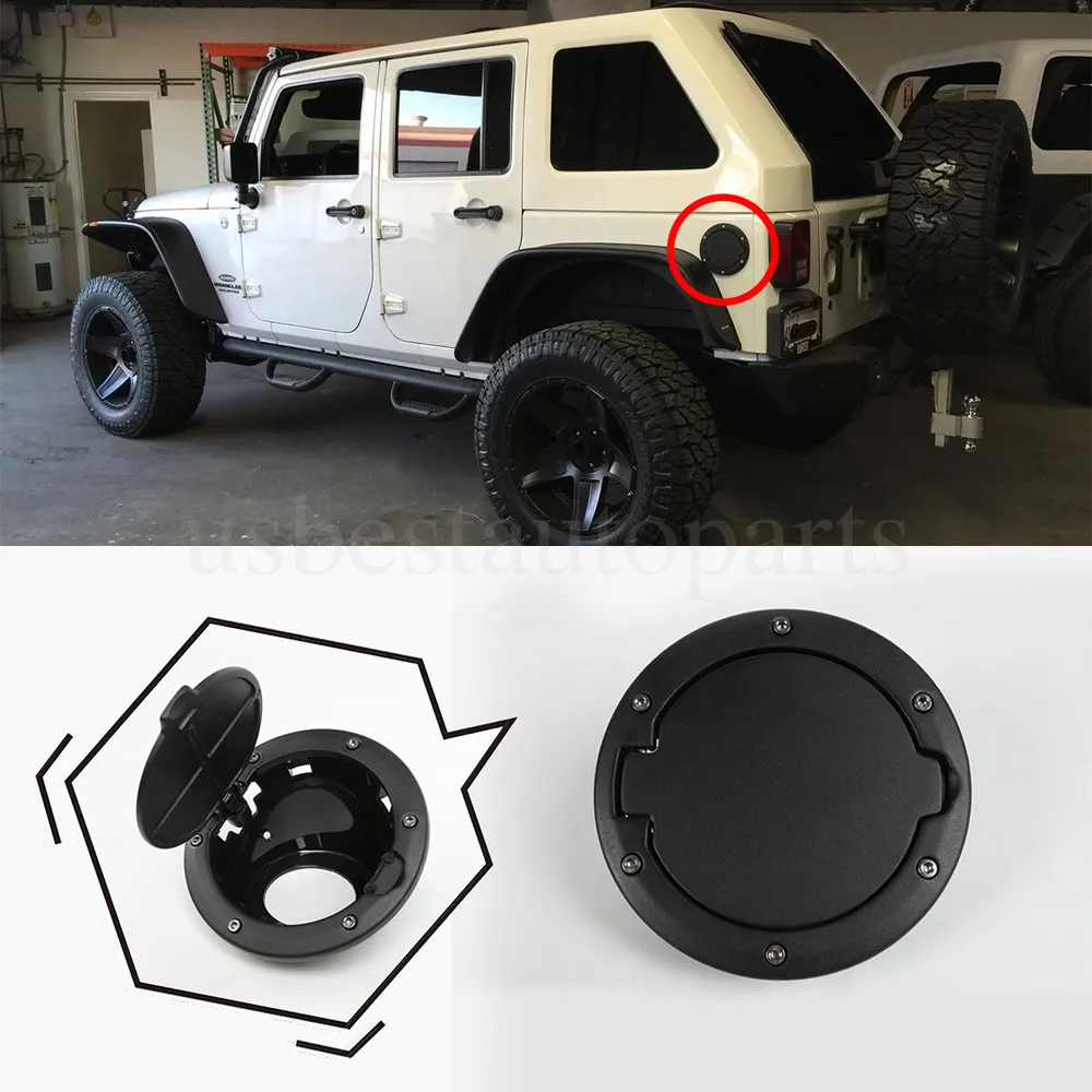 For Jeep Wrangler JK JKU 2007-18 Aluminum Gas Cap Cover Locking Fuel Door Cover