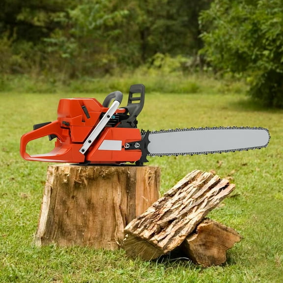 Gas Chainsaw, 71cc 2-Stroke Engine, 3.9kW Power, 28" Mn Steel Chain, Self-reset Pull Start, for Professional Logging & Ice Cutting