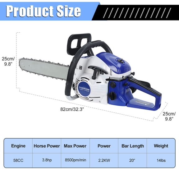 Gas Chainsaw, Professional Grade, Black and Blue