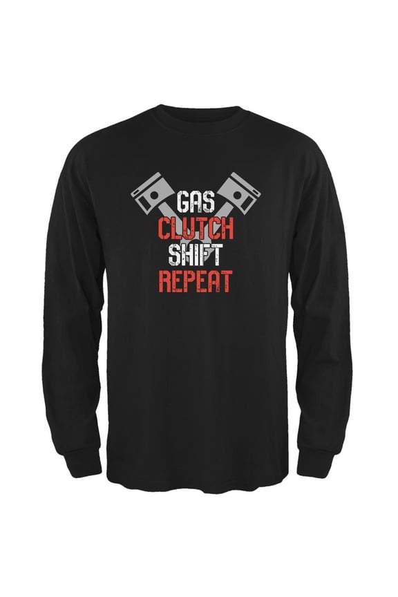 Gas Clutch Shift Repeat Black Adult Long Sleeve T-Shirt - Large