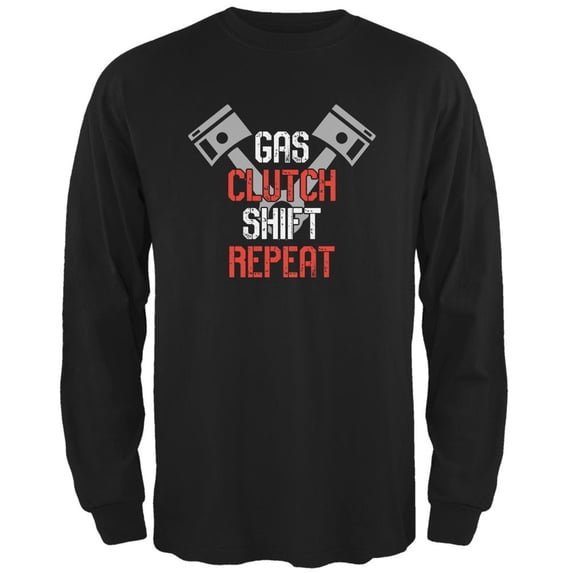 Gas Clutch Shift Repeat Black Adult Long Sleeve T-Shirt - Small