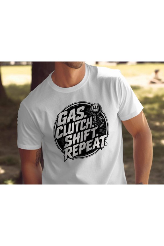 Gas Clutch Shift Repeat Monochrome Circle Emblem Manual Transmission Stick Shift Driver Graphic Unisex Short-Sleeve T-Shirt