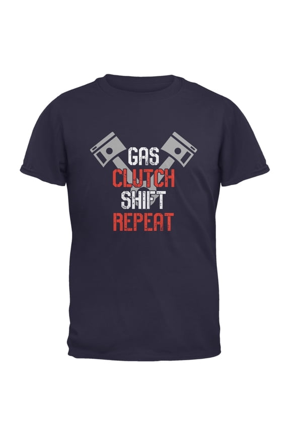 Gas Clutch Shift Repeat Navy Adult T-Shirt - Large