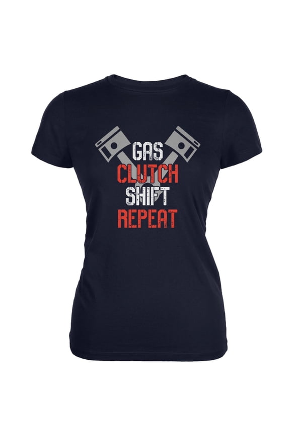 Gas Clutch Shift Repeat Navy Juniors Soft T-Shirt - Small